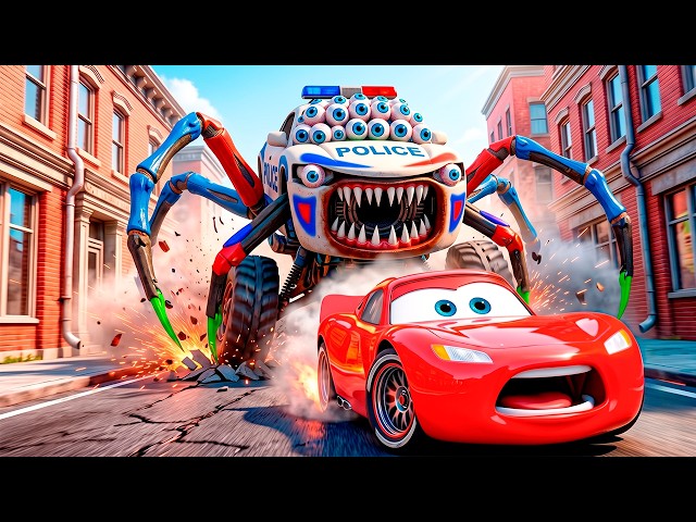 Epic Escape Lightning McQueen & Mater vs giant Tractor Zombie-car in BeamNG.Drive #12