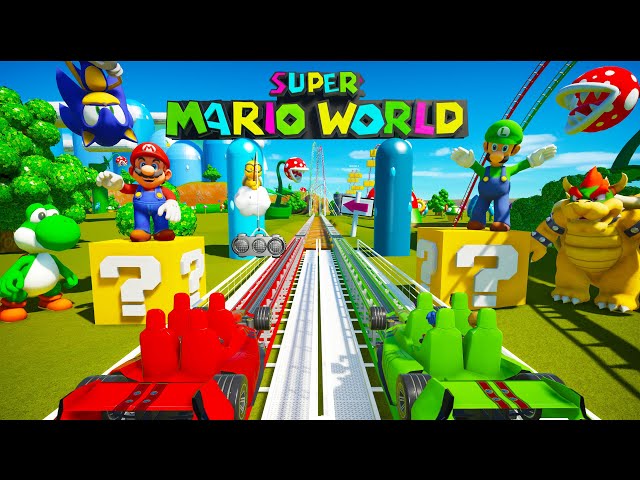 MARIO KART! Mario vs Luigi Dueling Roller Coaster  (POV, Front Seat)