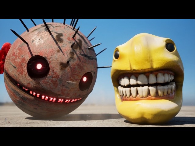Pacman vs Robot Pacman vs Monster Pacman vs cartoon cat Real Live 32