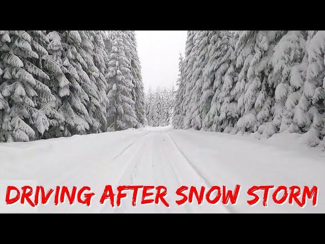 Snow Driving on Mountain after Winter Storm