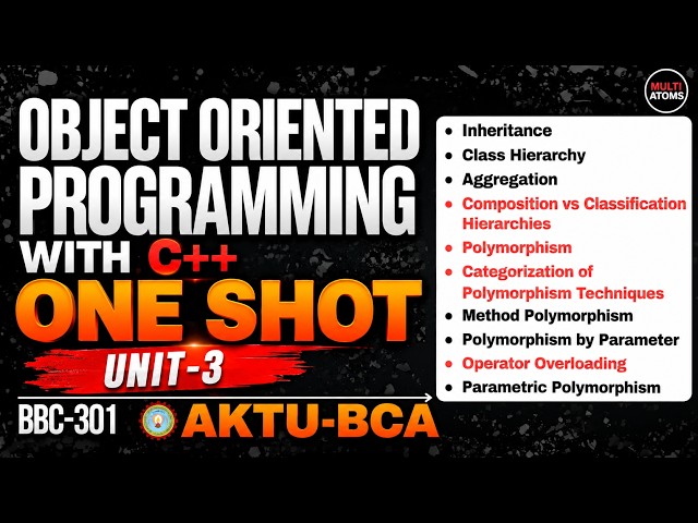 OOPS With C++ | Unit-3 One Shot (BBC-301) AKTU BCA 3rd Year | PYQ Solution OOPS With C++ | Aktu Exam