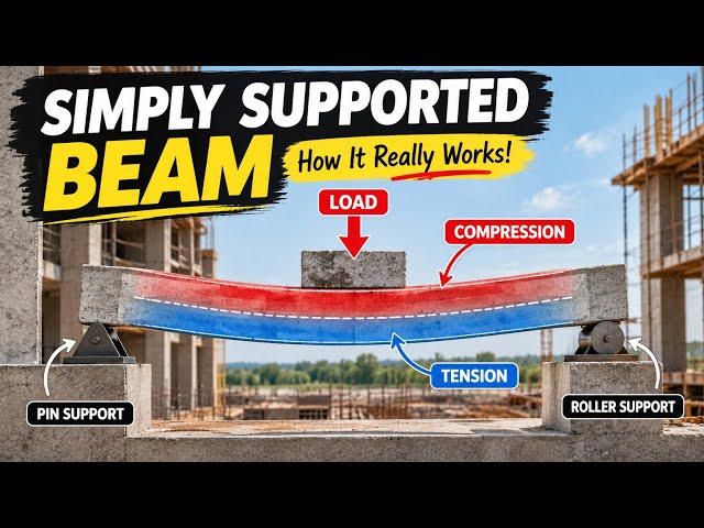 Simply Supported Beam Explained in 90 Seconds 🏗️ | Applications, Reactions & Bending Moment