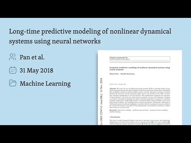 Long-time predictive modeling of nonlinear dynamical systems using neural networks