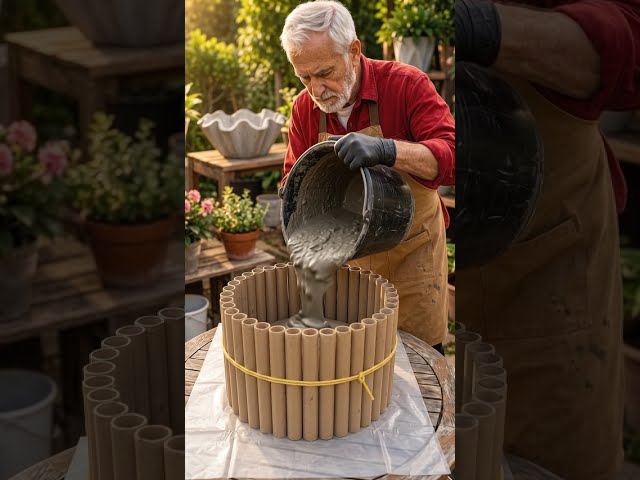 This Cardboard Trick Makes the Perfect Concrete Planter 🤯✨ #shorts #diy