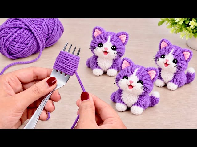 How to Make Cute Purple Cats with Yarn 💜 | Easy DIY Craft😍