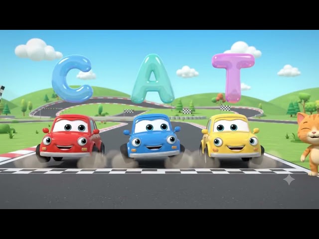 🚗☀️ Let’s learn to spell **CAT** with our fun cartoon cars!