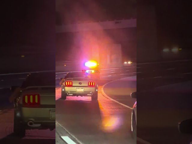 Chp traffic break, solo car spin out, Mustang tryN pass CHP unit told to back up