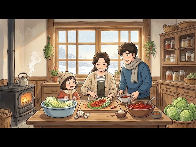 Cozy Winter Morning: Making Kimchi Together on the First Snow | Ghibli Style ASMR