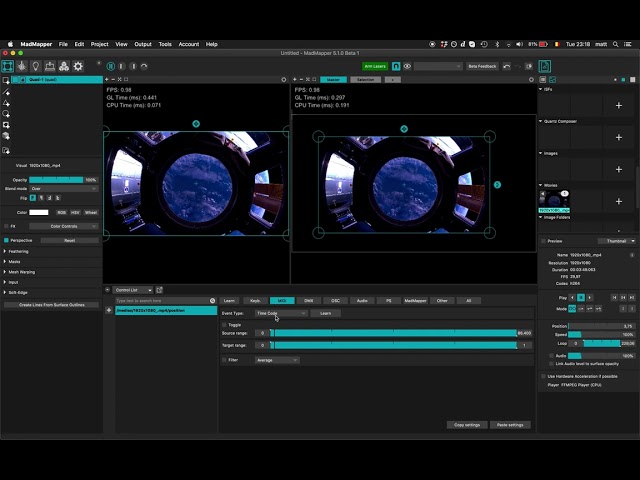 MadMapper 5 MIDI Timecode (MTC) for movie playback