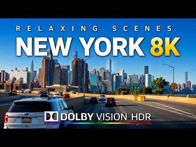 Driving Beautiful New York City at Sunset 8K Dolby Vision HDR - Midtown to Times Square