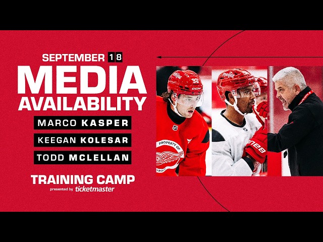 Marco Kasper, Keegan Kolesar, Todd McLellan Media Availability | Detroit Red Wings Training Camp