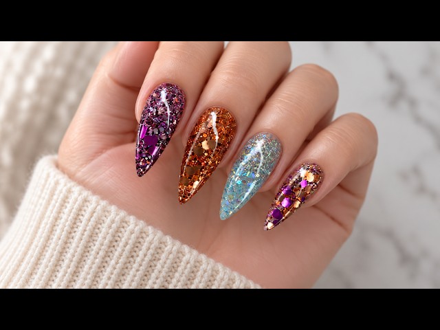 Beginner Nail Tutorial - One Glitter Drop, 4 Acrylic Nail Looks