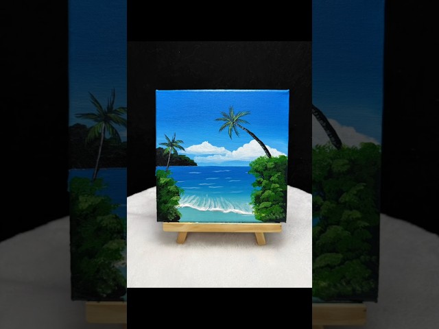 Mini Canvas Painting Tutorial | Tropical Beach With Palm Trees #art