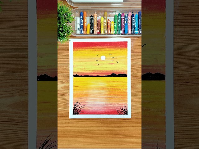 🌅 Beautiful Sunset Scenery Drawing with Oil Pastels | Step By Step #shorts #art #sunset #shortsfeed
