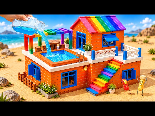 DIY Mini Tractor Builds Modern Brick House With Rooftop Pool Paradise | Construction Science Project