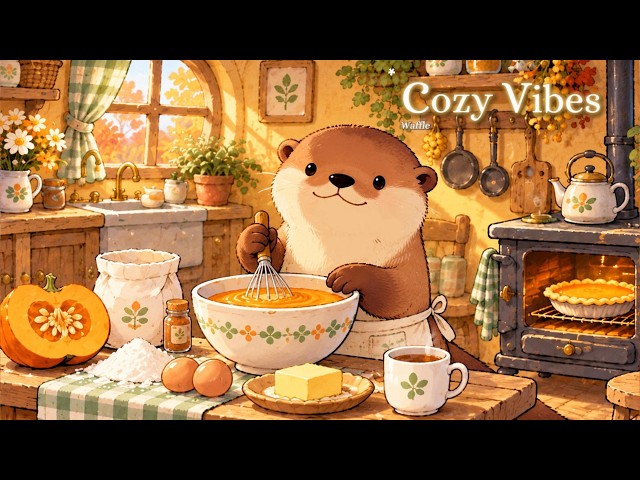 Coffee & Pumpkin Pie with Otter ☕🎃 | Cozy Lofi #lofihiphop #chillmusic #coffeemusic #studymusic