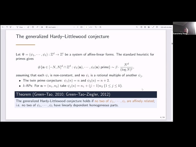 Fernando Xuancheng Shao: Linear patterns in Piatetski–Shapiro primes (NTWS 301)