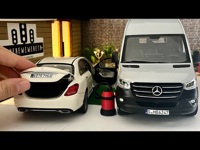 Седан работает с гигантским фургоном | Литые модели автомобилей Mercedes-Benz C-Class и Sprinter