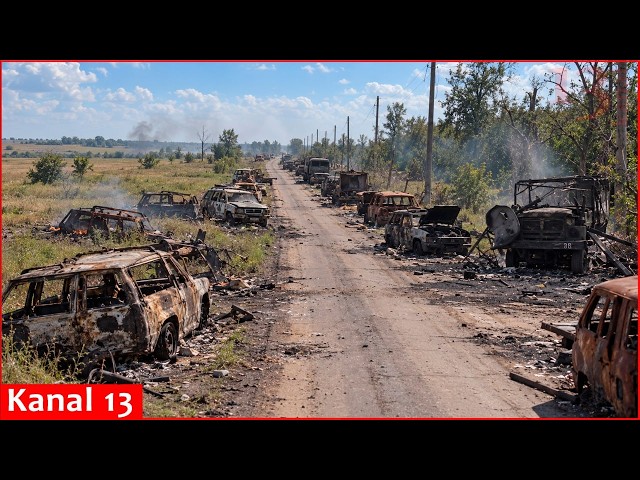 Russia’s “death road” littered with destroyed military equipment after Ukrainian strikes - video