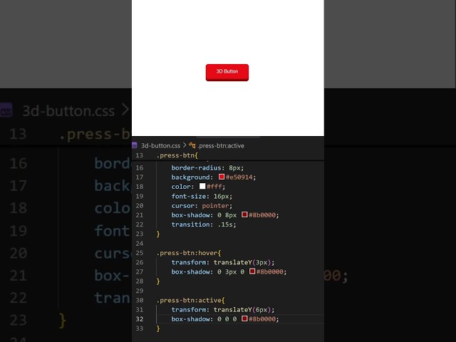 Create 3D effect button using css #shorts #frontend #webdevelopment #cssanimation