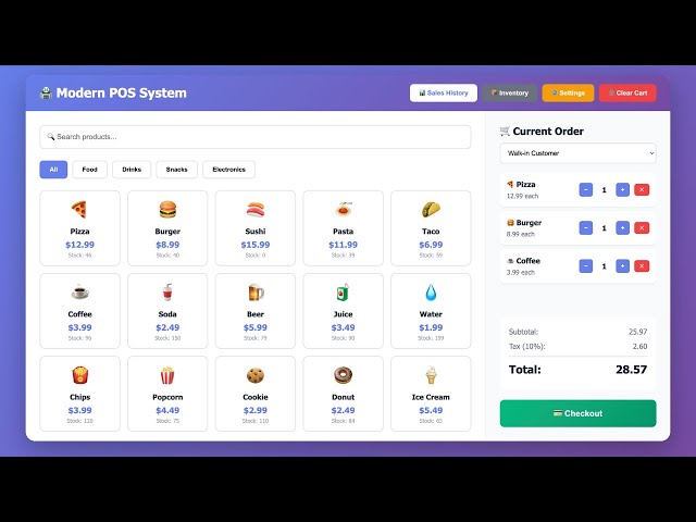 Complete Modern POS System Using Only HTML, CSS & JavaScript