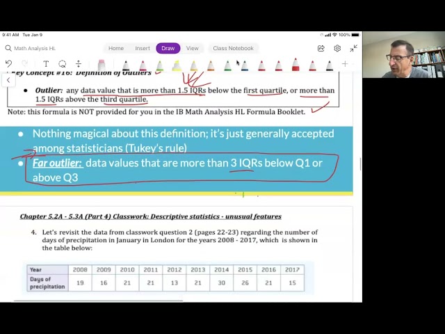 Math Analysis HL Unit 5 Video 7: Descriptive stats - unusual features; CW problem 4 (Ch 5.2A-5.3A)