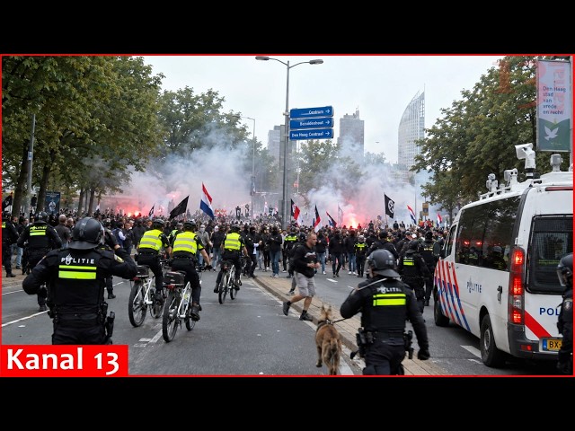 Heavy police presence as far right groups protest in the Hague