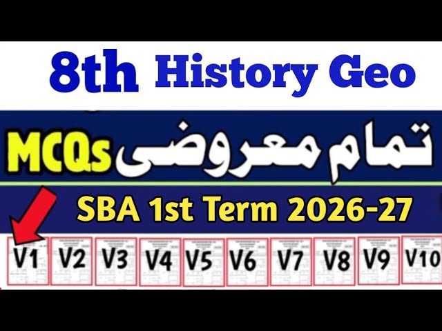 Class 8 History Geography MCQs paper 2026 Sba 8th class History Geography paper first term 2026