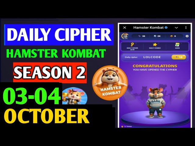 Hamster Kombat Dev Game Daily Cipher 3 October | Hamster Kombat Daily Cipher Code | Daily Combo