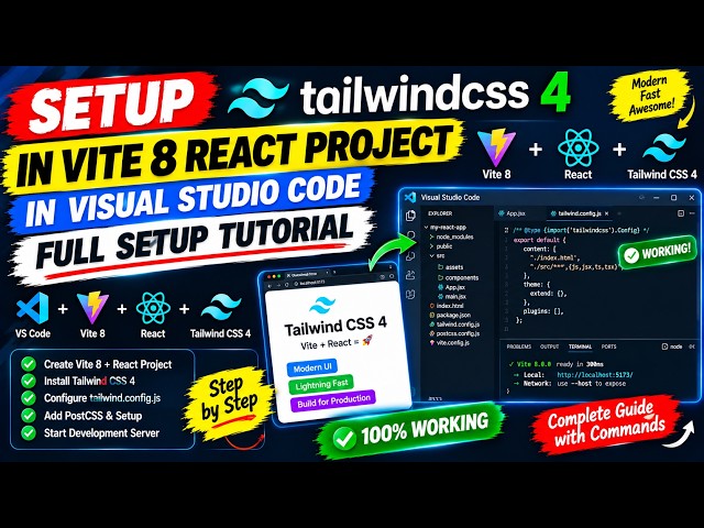 How to Setup Tailwind CSS 4 in Vite 8 React Project in Visual Studio Code – Full Setup Tutorial