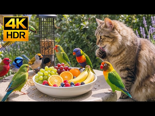 Relaxing Cat TV 🐱 Charming Birds Resting in a Colorful Blossom Garden 🐦Peaceful Birds for CAT 4K HDR