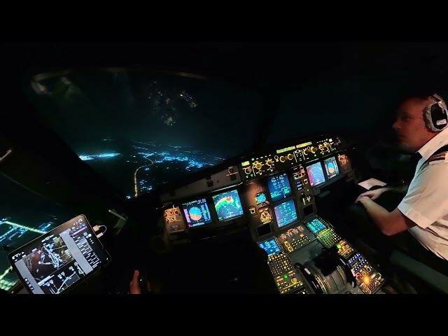 A320 Flaps 3 Night Landing! Cockpit View to OMRK 🛬