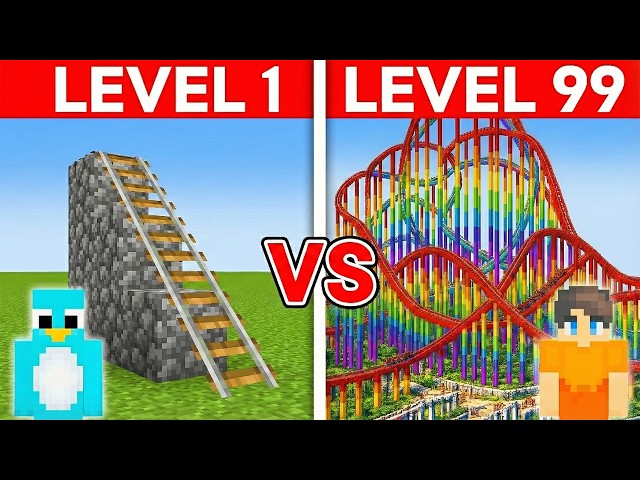 Level 1 to 100 Rollercoasters in Minecraft!