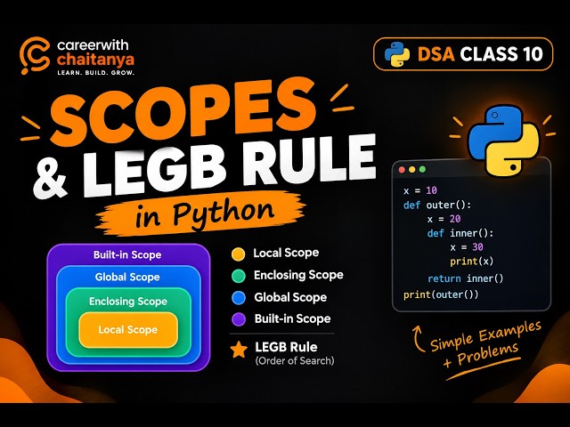 DSA Class 10 | Scopes & LEGB Rule in Python