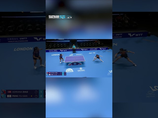 A counter-attacking exchange between Adriana Diaz and Peng Yu-Han at the #ITTFWorlds2026.