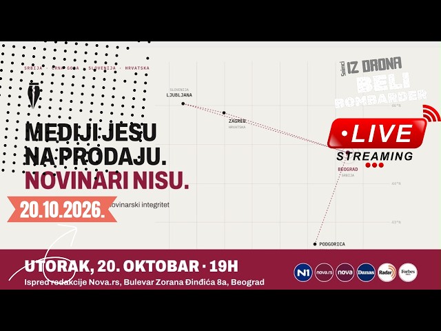 Uživo  -  Protest ispred redakcije portala nova.rs 20.10.2026 | BELI BOMBARDER LIVE