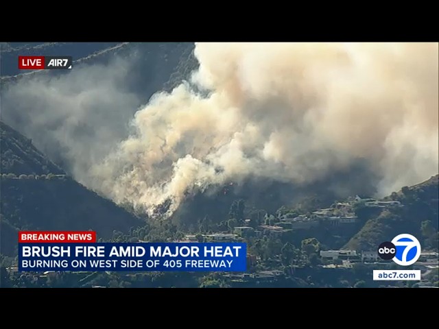 Brush fire burns along 405 Freeway in Sepulveda Pass amid hot temperatures