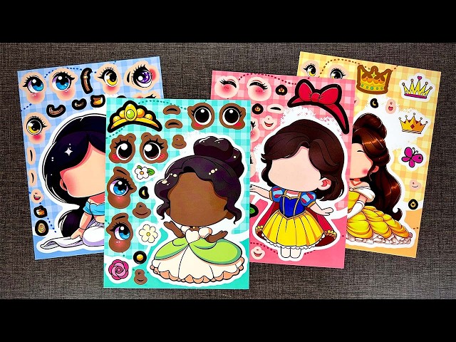 [🍎Paper DIY🍎] DISNEY PRINCESS Mix & Match Beauty Stickers with Jasmine, Tiana, Belle & Snow White