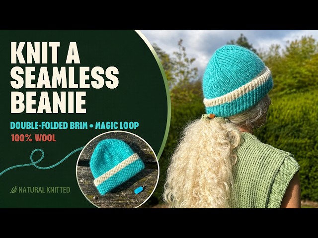 How to Knit a Double Folded Brim that stays in place | magic loop |seamless Beanie Hat |100%wool