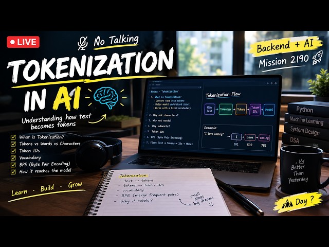🔴 LIVE | Learning AI Tokenization 🧠 | Silent Study Session | Backend + AI | Mission 2190