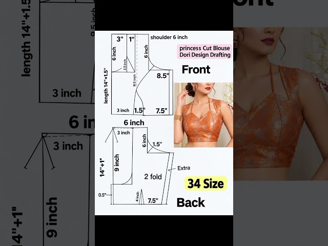 34 Size Princess Cut Blouse Cutting | Dori Design Blouse Drafting #shortvideo