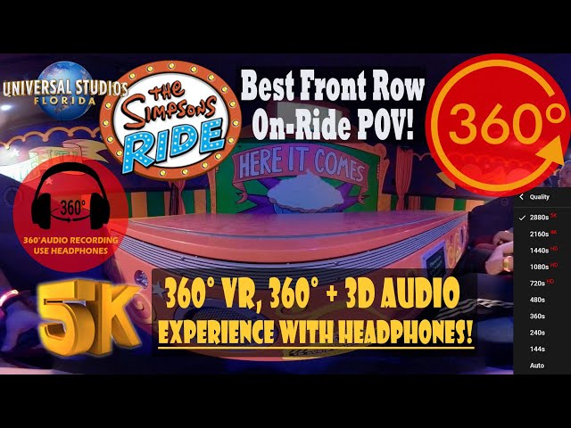 The Simpsons Ride, Front Row POV Immersive VR - Universal Studios Florida [5K 360° | 360 + 3D Audio]