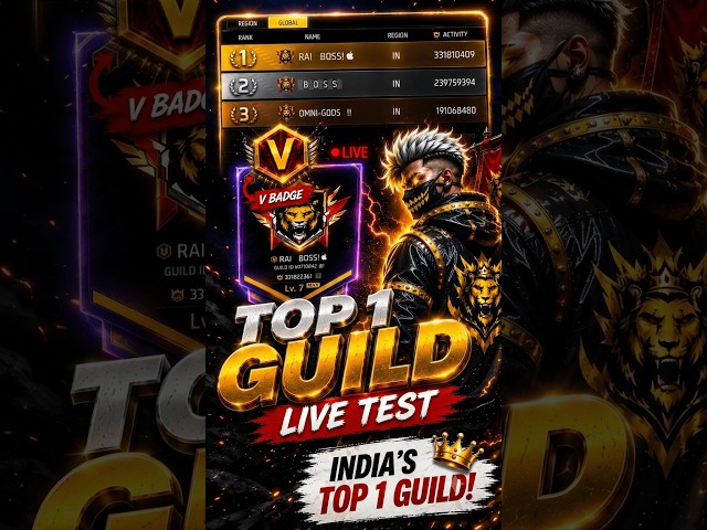 TOP 1 FREE FIRE LIVE V BADGE GUILD TESTING | GUILD TEST | GIVEAWAY REDEEM CODE FF