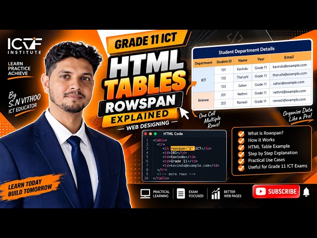HTML Tables Rowspan Explained | Web Designing | Grade 11 ICT | HTML Tutorial | sn vithoo