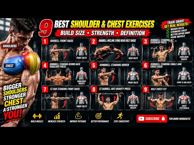 🔥 9 Best Shoulder & Chest Exercises for Bigger, Broader & Stronger Upper Body 💪