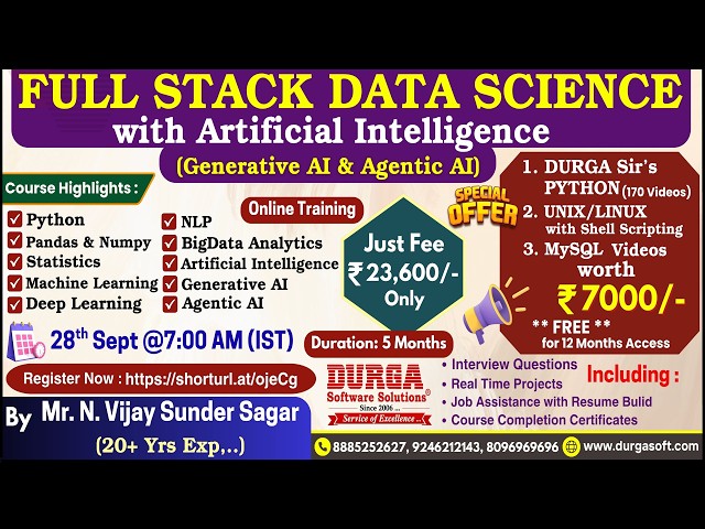 FULL STACK DATA SCIENCE with Artificial Intelligence Online Training @ DURGASOFT