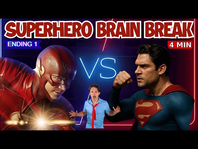 Superhero Brain Break for Kids – Flash vs Superman Race ⚡🦸 4-Minute