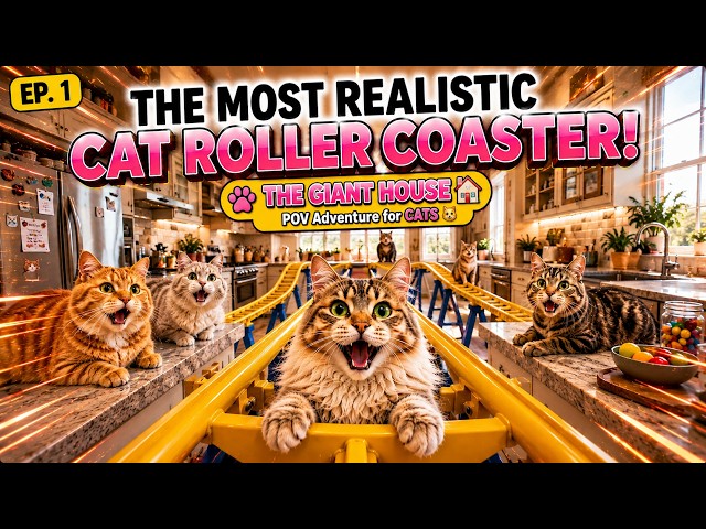 Roller Coaster For Cats🐱: THE GIANT HOUSE🏠 Cat Roller Coaster 🎢🐱