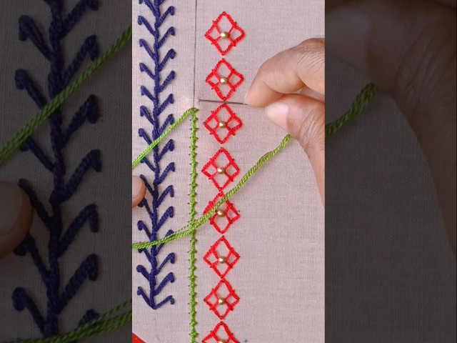 #Super easy hand embroidery needle thread borderline stitches tutorial for beginners 🪡🇧🇩🧵🧶💓