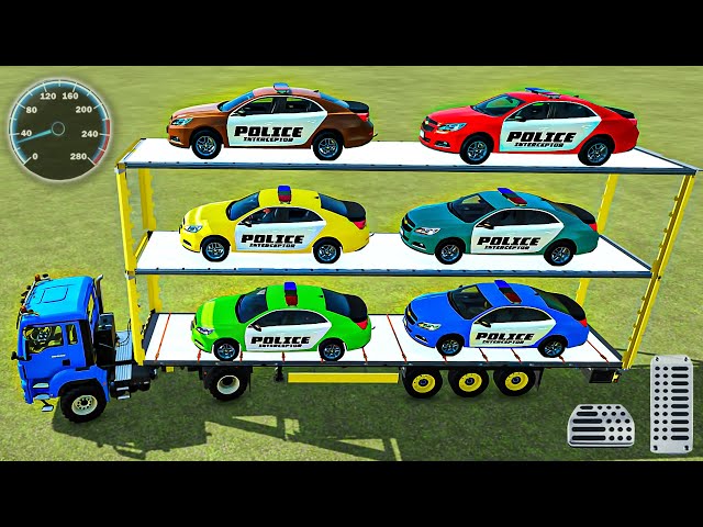Car Transport Truck Simulator Of Colors - Police Car Long Trailer Truck - Farming Simulator 22